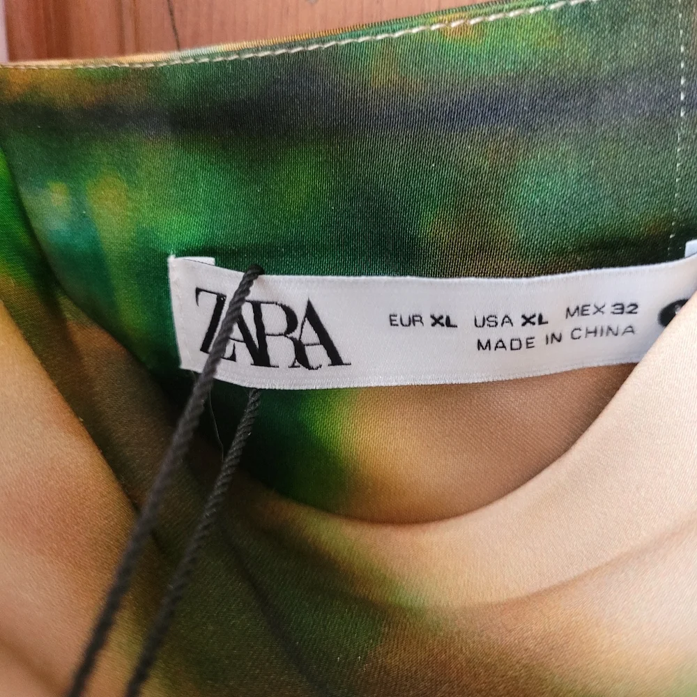 NWT Zara Satin Cowl Neck Draped Midi Slip Dress Green Gold Boho XL - Picture 8 of 14